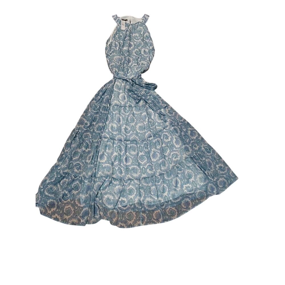 Talbots Tiered Ruffled Sleeveless Halter Maxi Dress Blue/White Size 12
